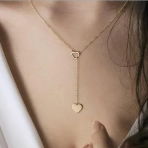 Women Fashion Personality Peach Heart Pendant Y-Shaped Alloy Necklace