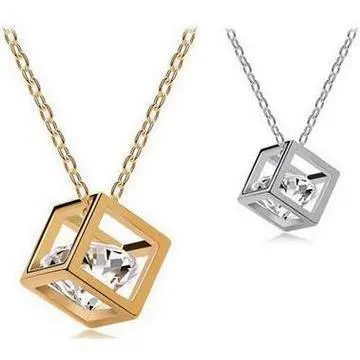 Women's Fashion 3D Love Cube Crystal Zircon Pendant Necklace