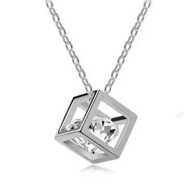 Women's Fashion 3D Love Cube Crystal Zircon Pendant Necklace