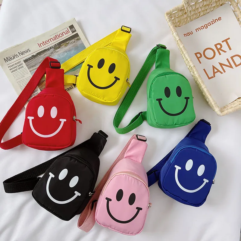 Kids Cartoon Print Smiley Crossbody PU Leather Bag