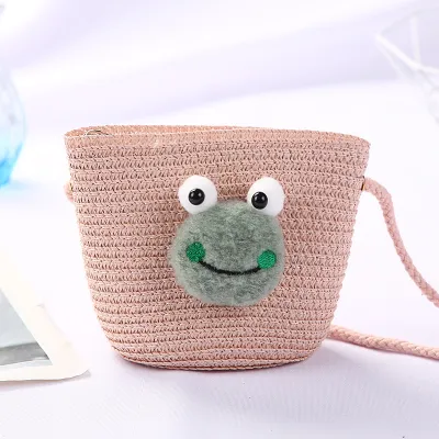Kids Girls Fashion Straw Textile Bucket Light Crossbody Bag