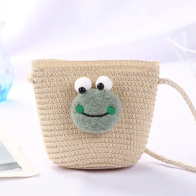 Kids Girls Fashion Straw Textile Bucket Light Crossbody Bag