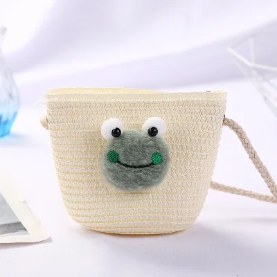 Kids Girls Fashion Straw Textile Bucket Light Crossbody Bag