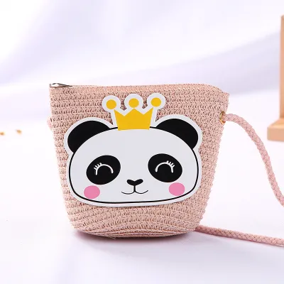 Kids Girls Fashion Straw Textile Bucket Light Crossbody Bag