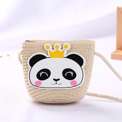 Kids Girls Fashion Straw Textile Bucket Light Crossbody Bag