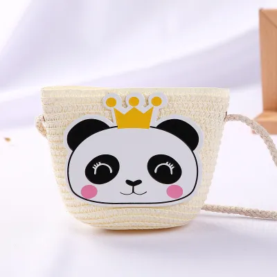 Kids Girls Fashion Straw Textile Bucket Light Crossbody Bag