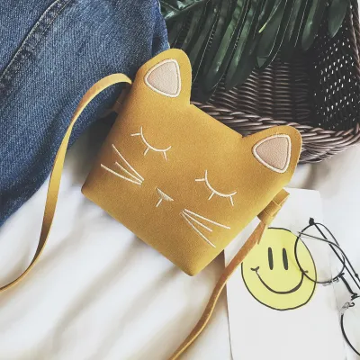 Kids Girl Fashion Cute Cat Crossbody Bag PU Mini