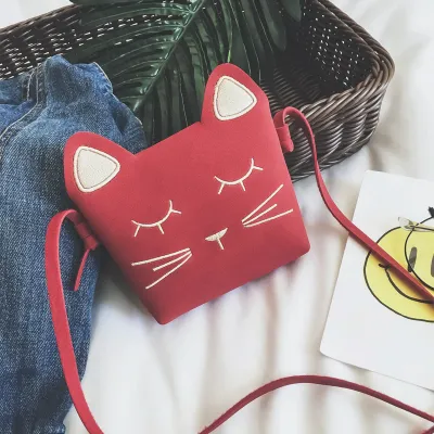 Kids Girl Fashion Cute Cat Crossbody Bag PU Mini