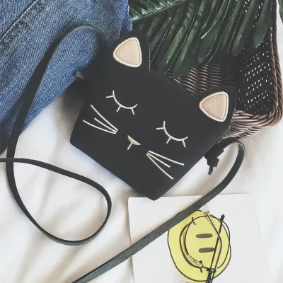 Kids Girl Fashion Cute Cat Crossbody Bag PU Mini