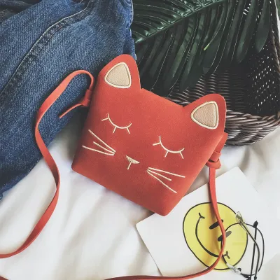 Kids Girl Fashion Cute Cat Crossbody Bag PU Mini