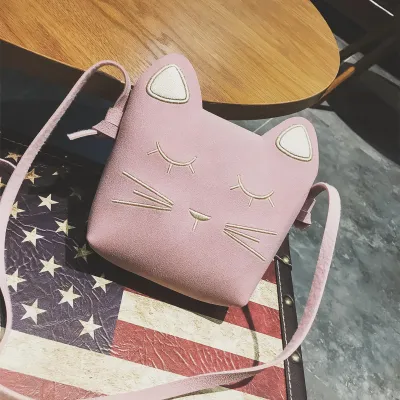 Kids Girl Fashion Cute Cat Crossbody Bag PU Mini