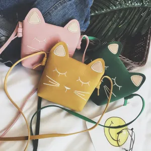 Kids Girl Fashion Cute Cat Crossbody Bag PU Mini