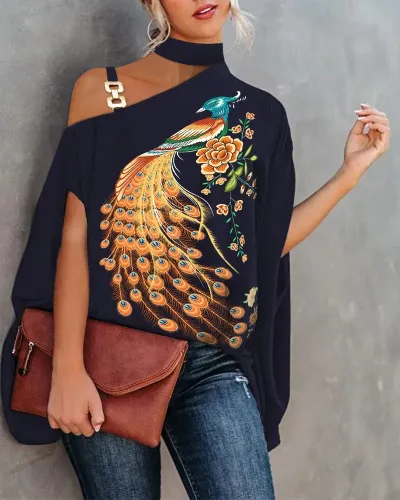 Women Vintage Halter Neck Short Sleeve Blouse