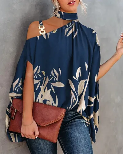 Women Vintage Halter Neck Short Sleeve Blouse