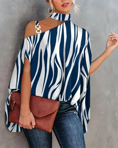 Women Vintage Halter Neck Short Sleeve Blouse