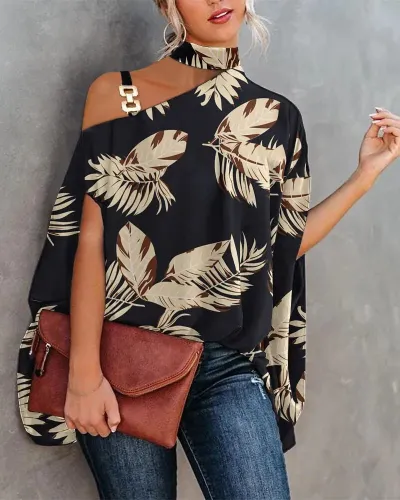 Women Vintage Halter Neck Short Sleeve Blouse