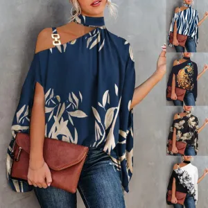 Women Vintage Halter Neck Short Sleeve Blouse