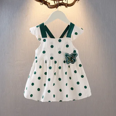 Kids Girls Cute Polka Dot Square Neck Butterfly Bow Decor Princess Dress