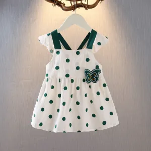 Kids Girls Cute Polka Dot Square Neck Butterfly Bow Decor Princess Dress