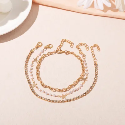 Women Fashion Simple Multilayer Handmade Chain Pentagram Anklet