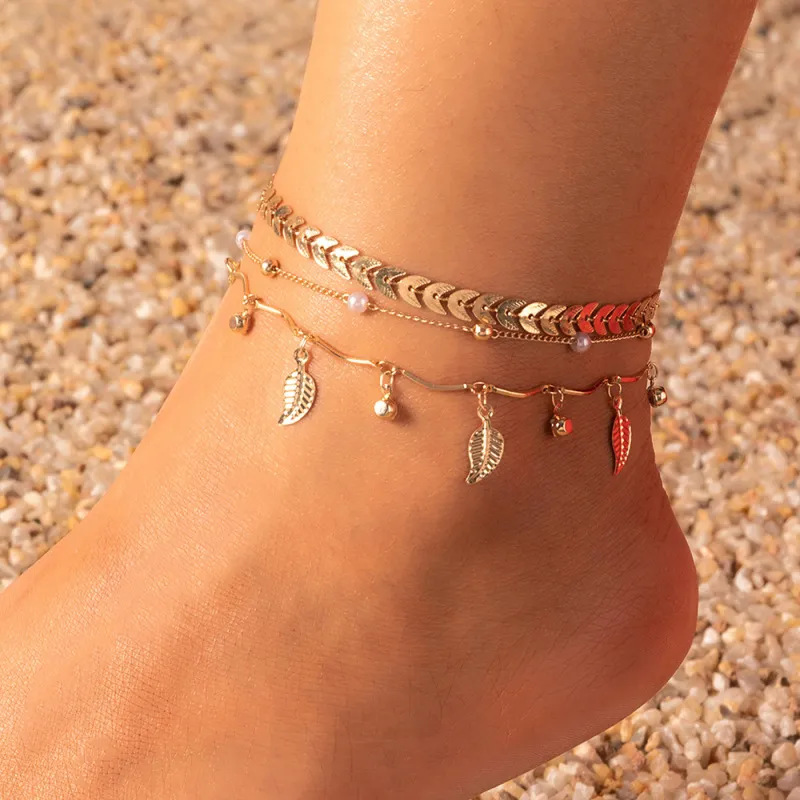 Women Fashion Simple Multilayer Handmade Chain Pentagram Anklet