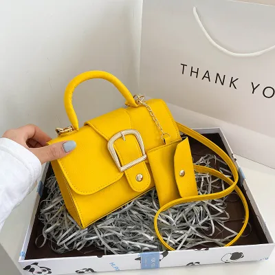 2 In 1 Women Fashion Flap Buckle Design Solid Color PU Crossbody Bag Small Square Soft