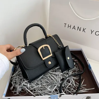 2 In 1 Women Fashion Flap Buckle Design Solid Color PU Crossbody Bag Small Square Soft