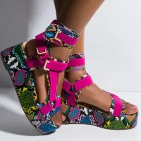Women Fashion Snake Pattern Velcro Design Platform Sandals