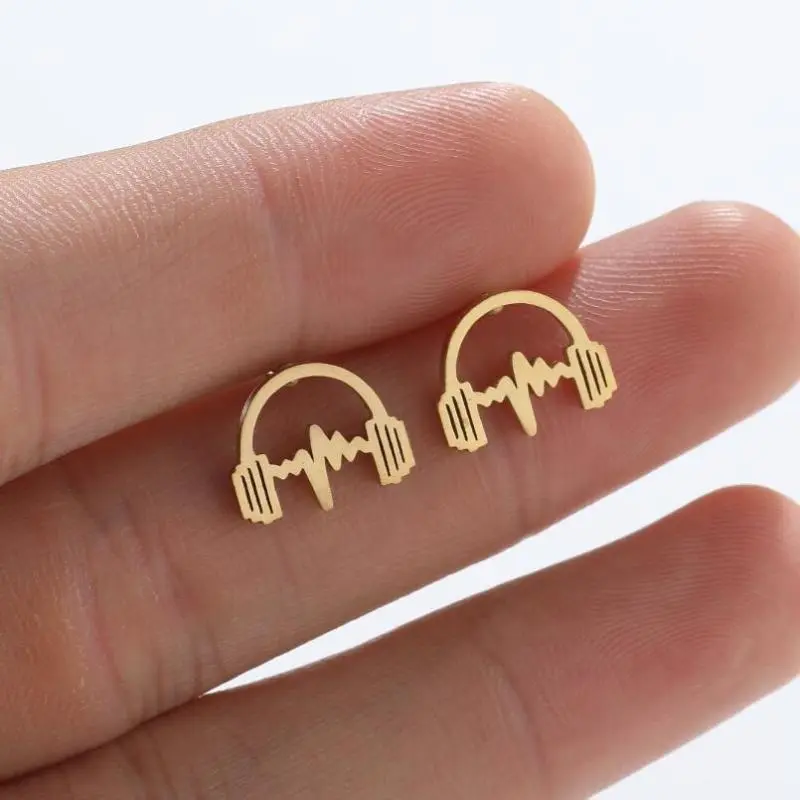 Women Fashion Simple Personality Titanium Steel Sports Earphone Earrings