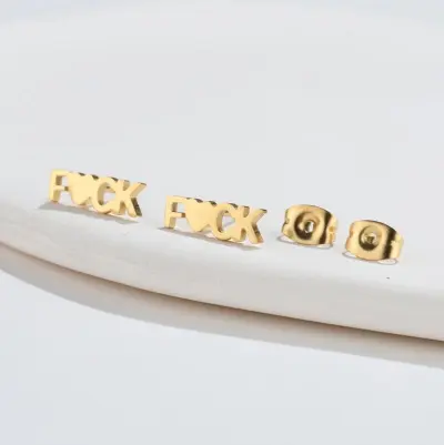 Women's Fashion Personality Gold Letter Geometric Heart Stud Earrings in Titanium Steel