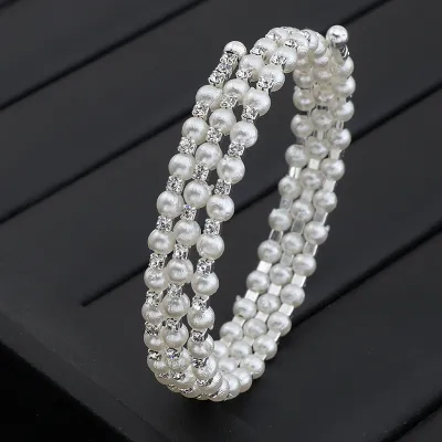 Women's Rhinestone Pearl Winding Bracelet