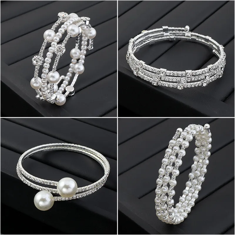 Women's Rhinestone Pearl Winding Bracelet