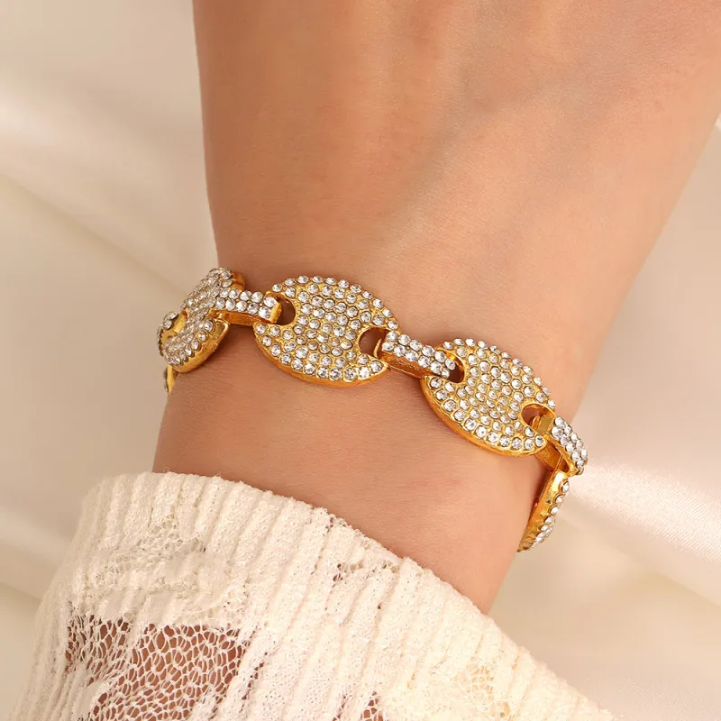 Women Fashion Personality Oval Alloy Diamond Bracelet