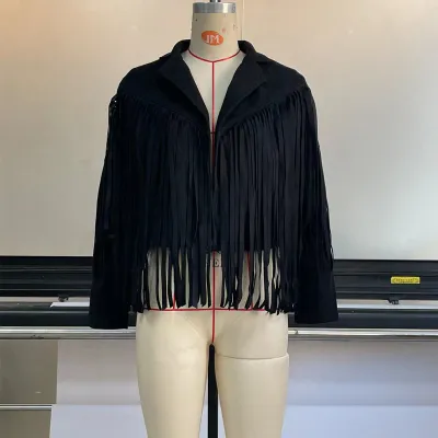 Women Edgy Lapel Tassel PU Leather Jacket