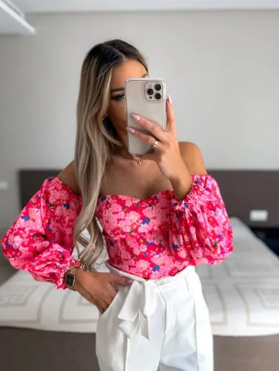 Women Vacation Sweet Off-The-Shoulder Floral Printed Blouse