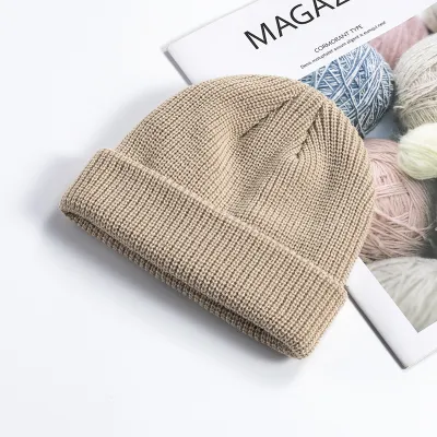 Unisex Sleek Cuffed Brim Knit Monochrome Warm Hat