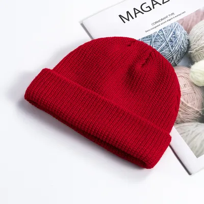 Unisex Sleek Cuffed Brim Knit Monochrome Warm Hat