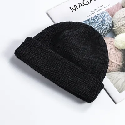 Unisex Sleek Cuffed Brim Knit Monochrome Warm Hat