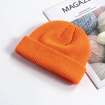 Unisex Sleek Cuffed Brim Knit Monochrome Warm Hat