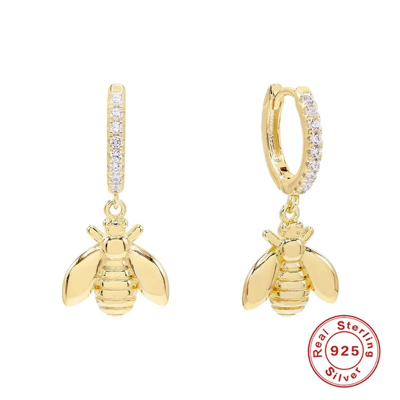 Women Fashion Simple S925 Sterling Silver Bee Earrings