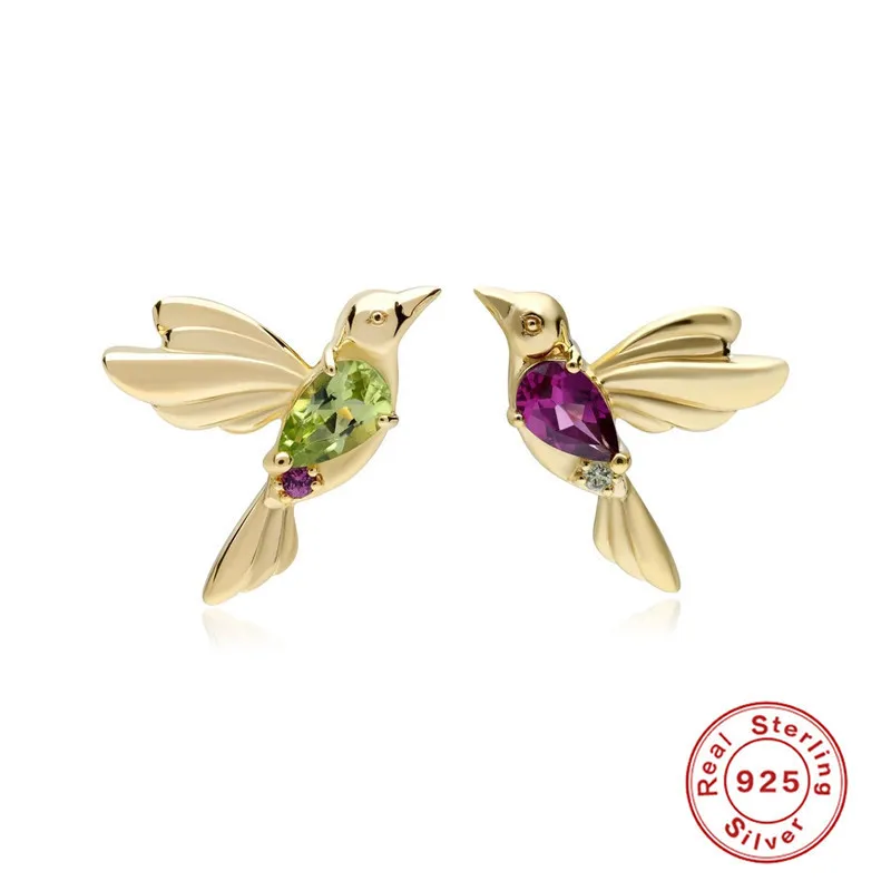 Women Fashion Simple S925 Sterling Silver Hummingbird Stud Earrings