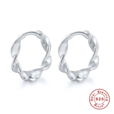 Women Fashion S925 Sterling Silver Simple Wave Pattern Twisted Rope Earrings