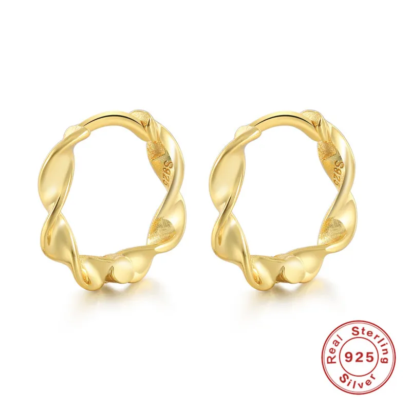 Women Fashion S925 Sterling Silver Simple Wave Pattern Twisted Rope Earrings