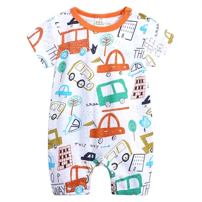 Baby Bodysuit Slub Cotton Short Sleeve Animal Print Romper Unisex Pullover Summer