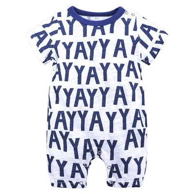 Baby Bodysuit Slub Cotton Short Sleeve Animal Print Romper Unisex Pullover Summer