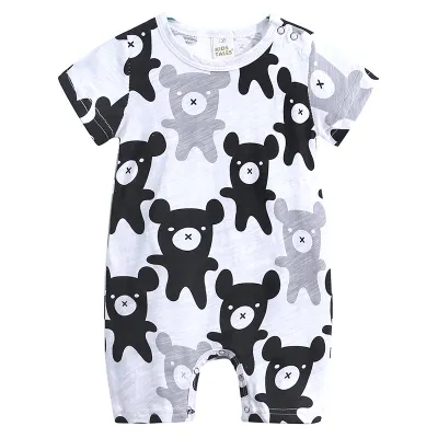 Baby Bodysuit Slub Cotton Short Sleeve Animal Print Romper Unisex Pullover Summer