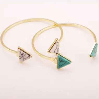 Women's Fashion Simple Marble Triangle Open Alloy Turquoise Bracelet