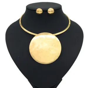 Women Fashion Exaggerated Boho Alloy Disc Pendant Necklace Set