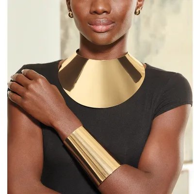 Women Fashion Exaggerated Alloy Semi-Arc Collar Earrings 2 Piece Set