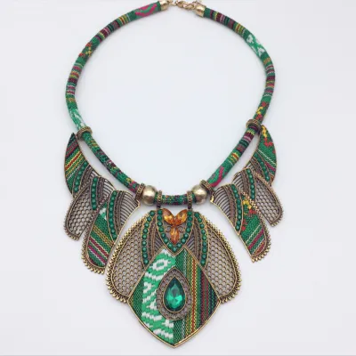 Women's Fashion Ethnic Style Multicolor Braided Rope Alloy Diamond Bohemian Necklace